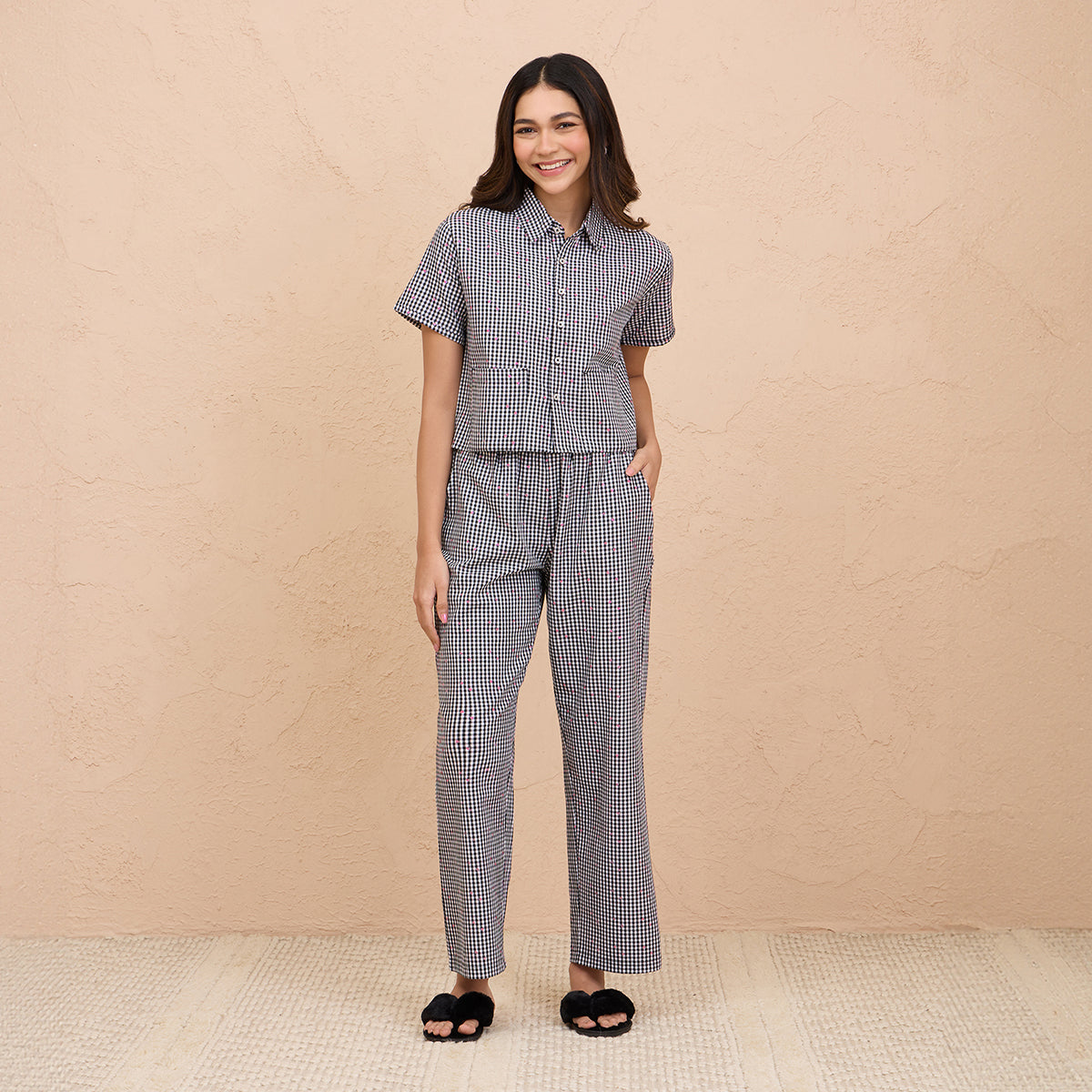 Nykd By Nykaa Super Comfy Cotton Relax Fit Pajama-NYS141-Black Check