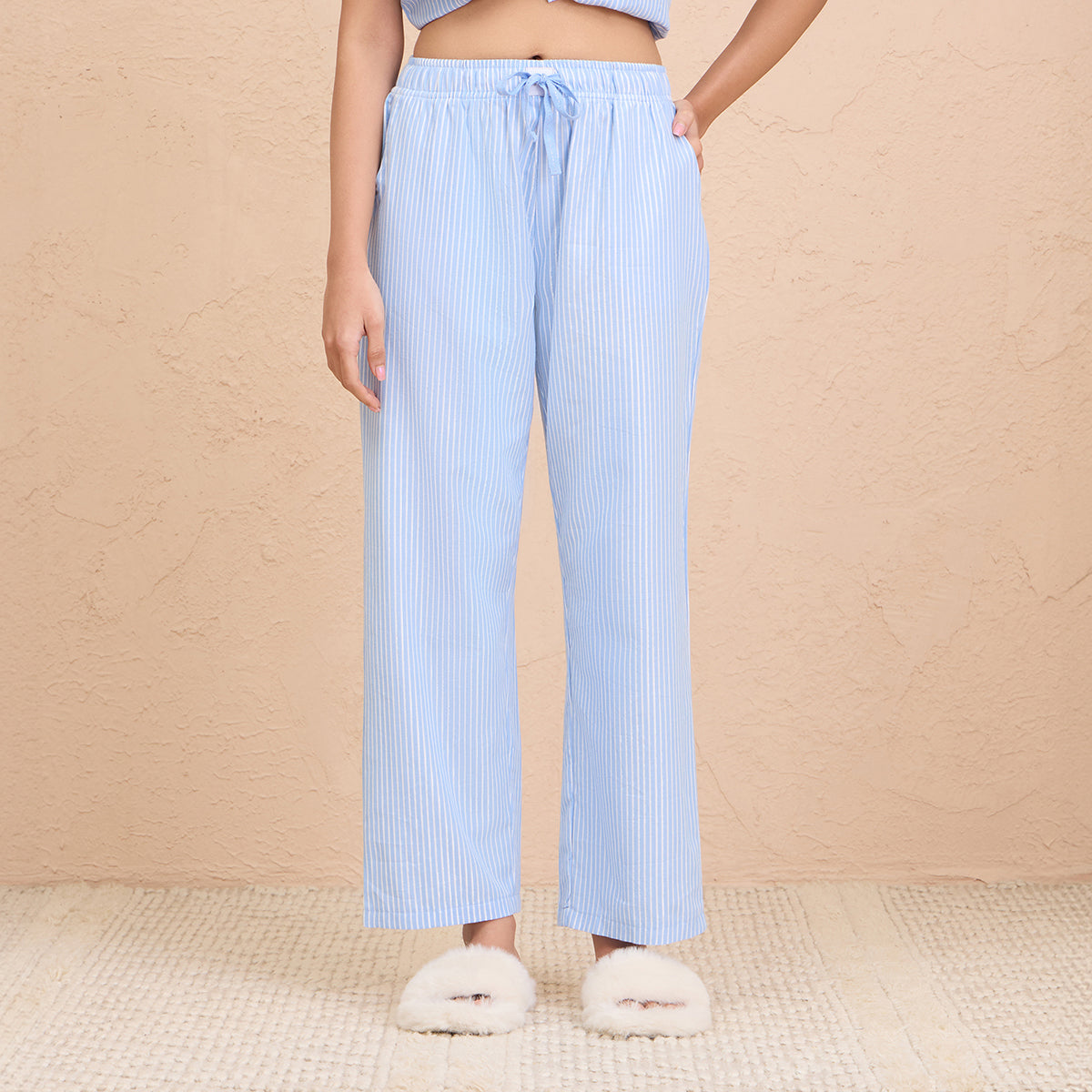 Nykd By Nykaa Super Comfy Cotton Relax Fit Pajama-NYS141-Blue Stripe