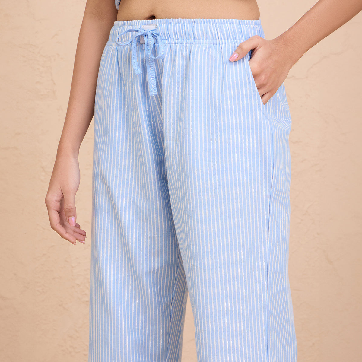 Nykd By Nykaa Super Comfy Cotton Relax Fit Pajama-NYS141-Blue Stripe