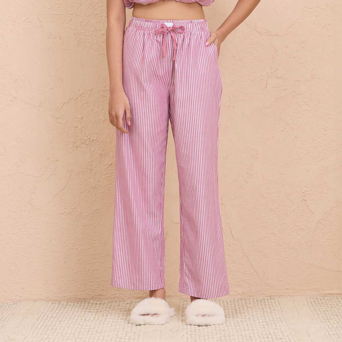 Nykd By Nykaa Super Comfy Cotton Relax Fit Pajama-NYS141-Grape Stripe