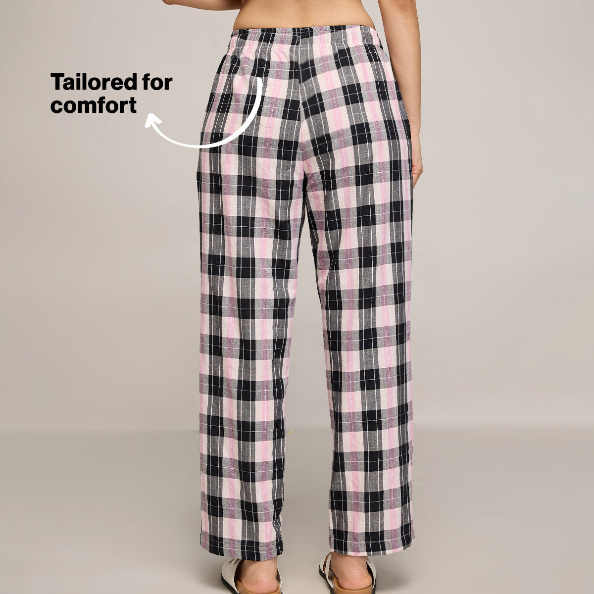 Nykd By Nykaa Essential Cotton Pyjama With Adjustable Elasticated Waist & Pockets Nys141 Black Pink Check