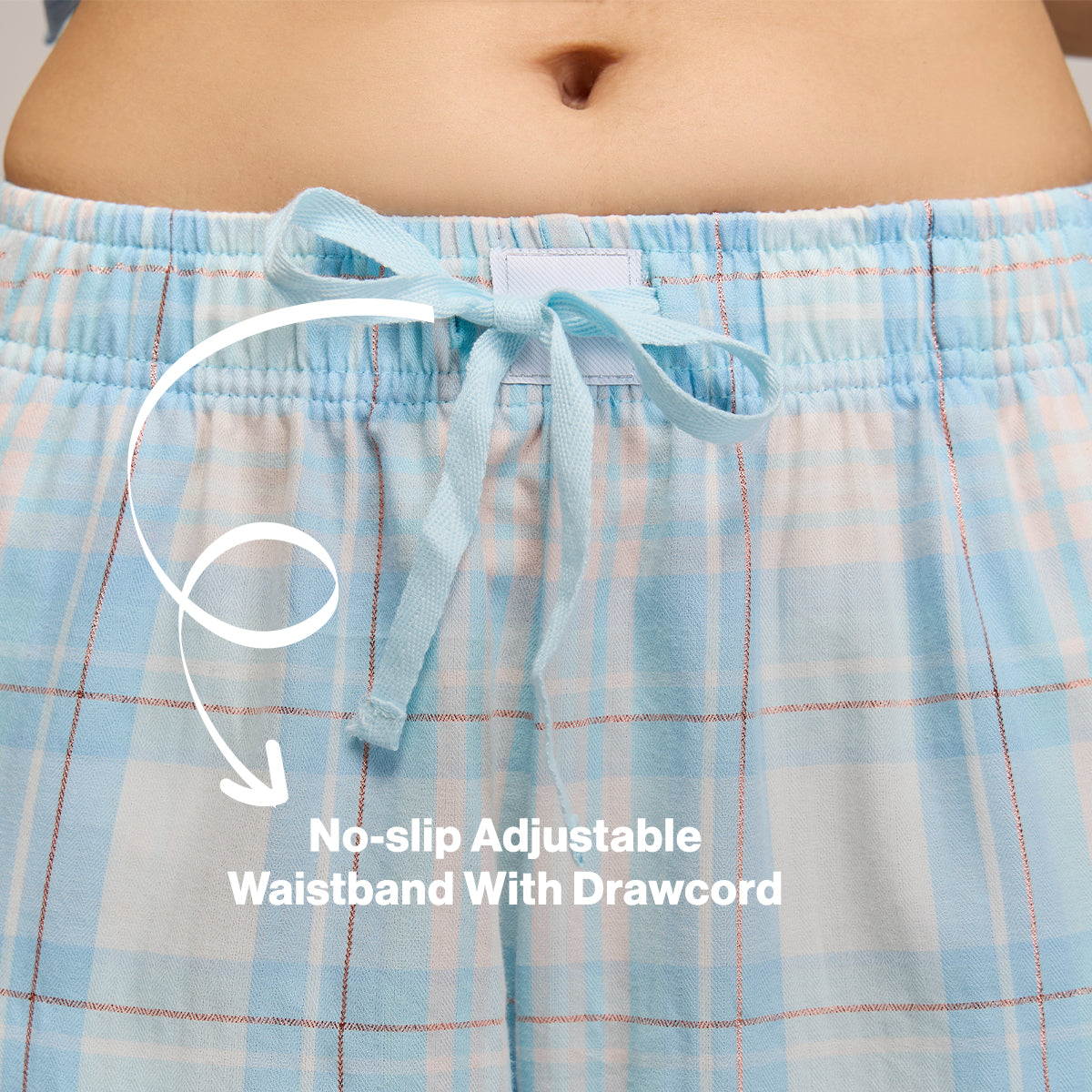 Nykd By Nykaa Essential Cotton Pyjama With Adjustable Elasticated Waist & Pockets Nys141 Blue Peach Check