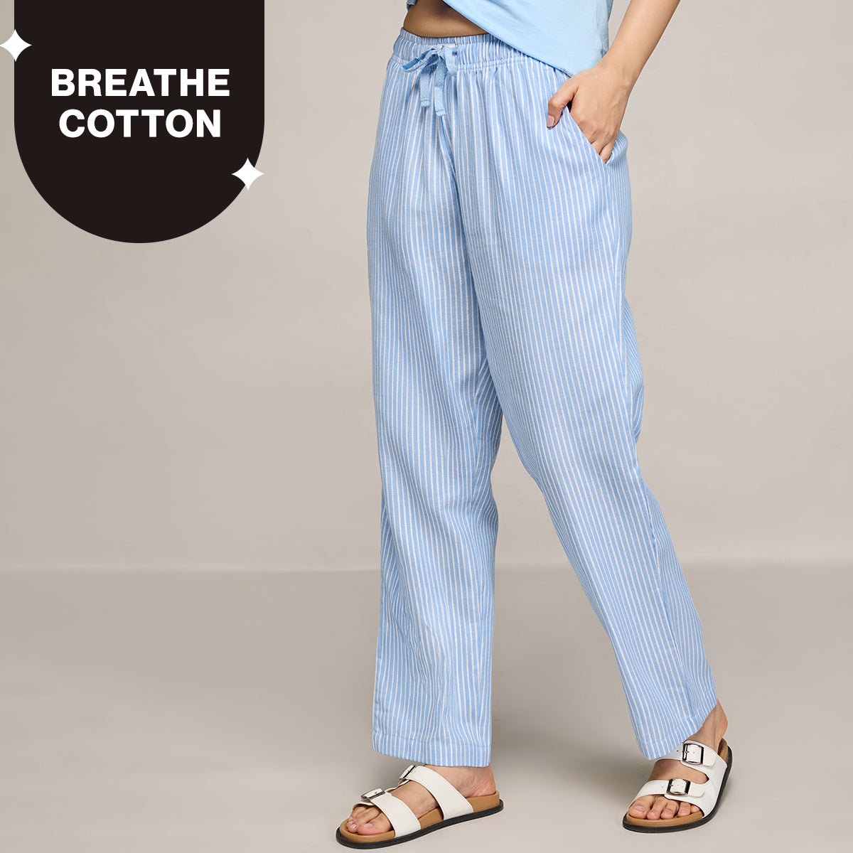 Cotton Lounge Pajama in Super Comfy Relax Fit-NYS141-Blue Stripe