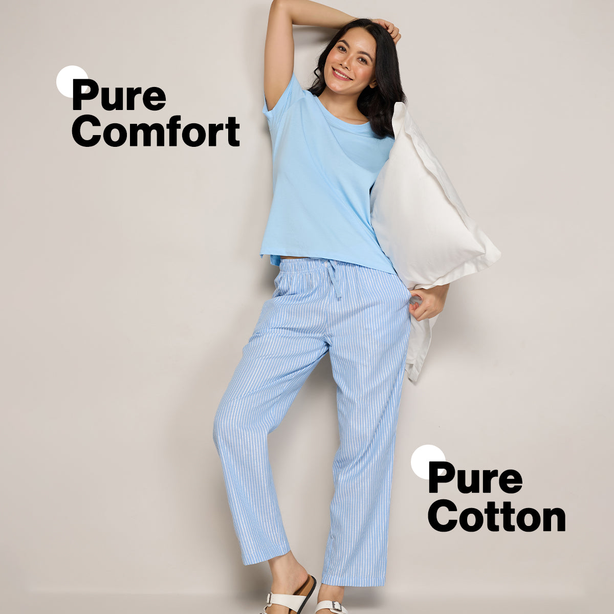 Cotton Lounge Pajama in Super Comfy Relax Fit-NYS141-Blue Stripe