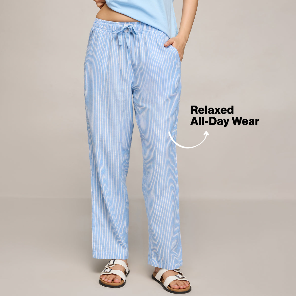 Cotton Lounge Pajama in Super Comfy Relax Fit-NYS141-Blue Stripe