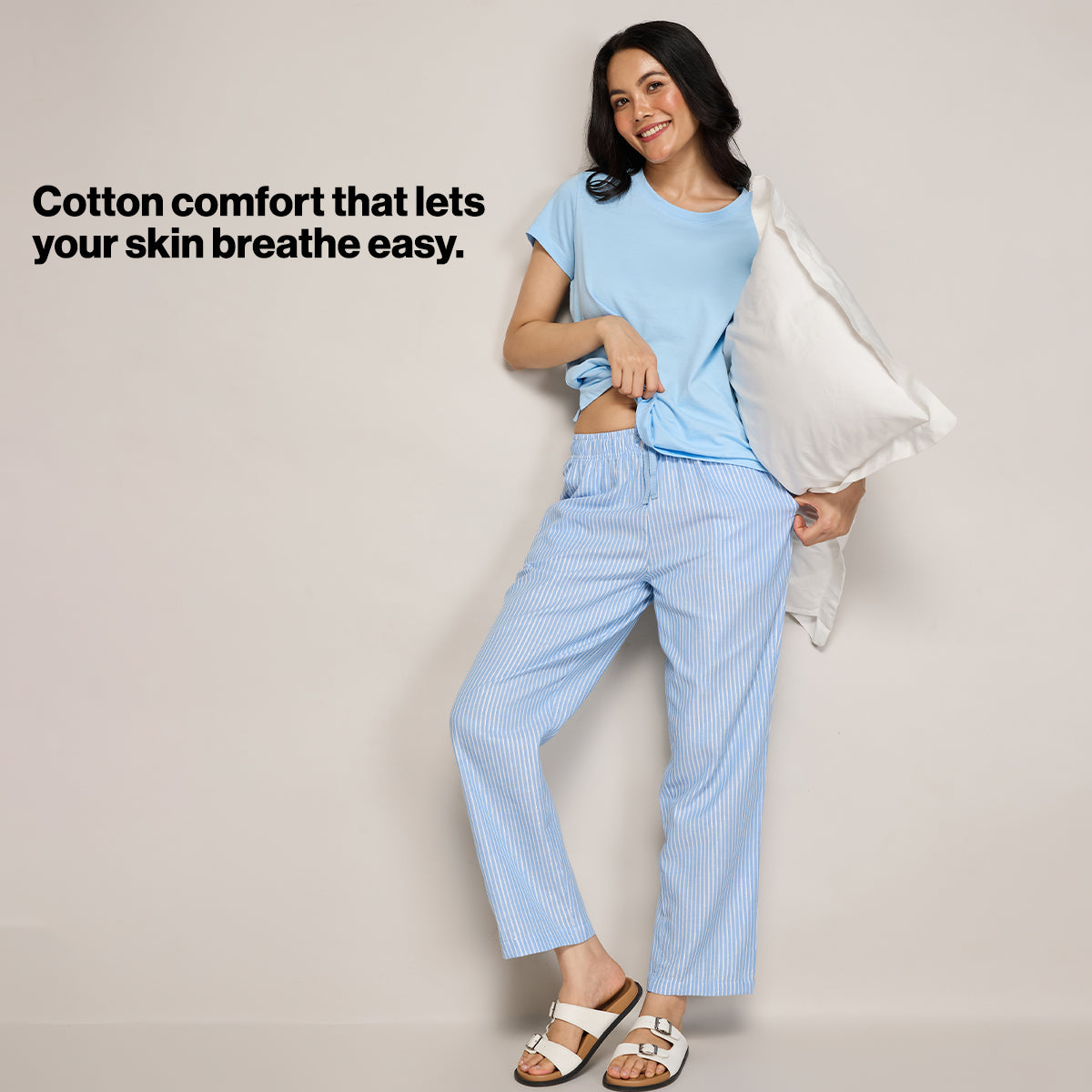 Cotton Lounge Pajama in Super Comfy Relax Fit-NYS141-Blue Stripe