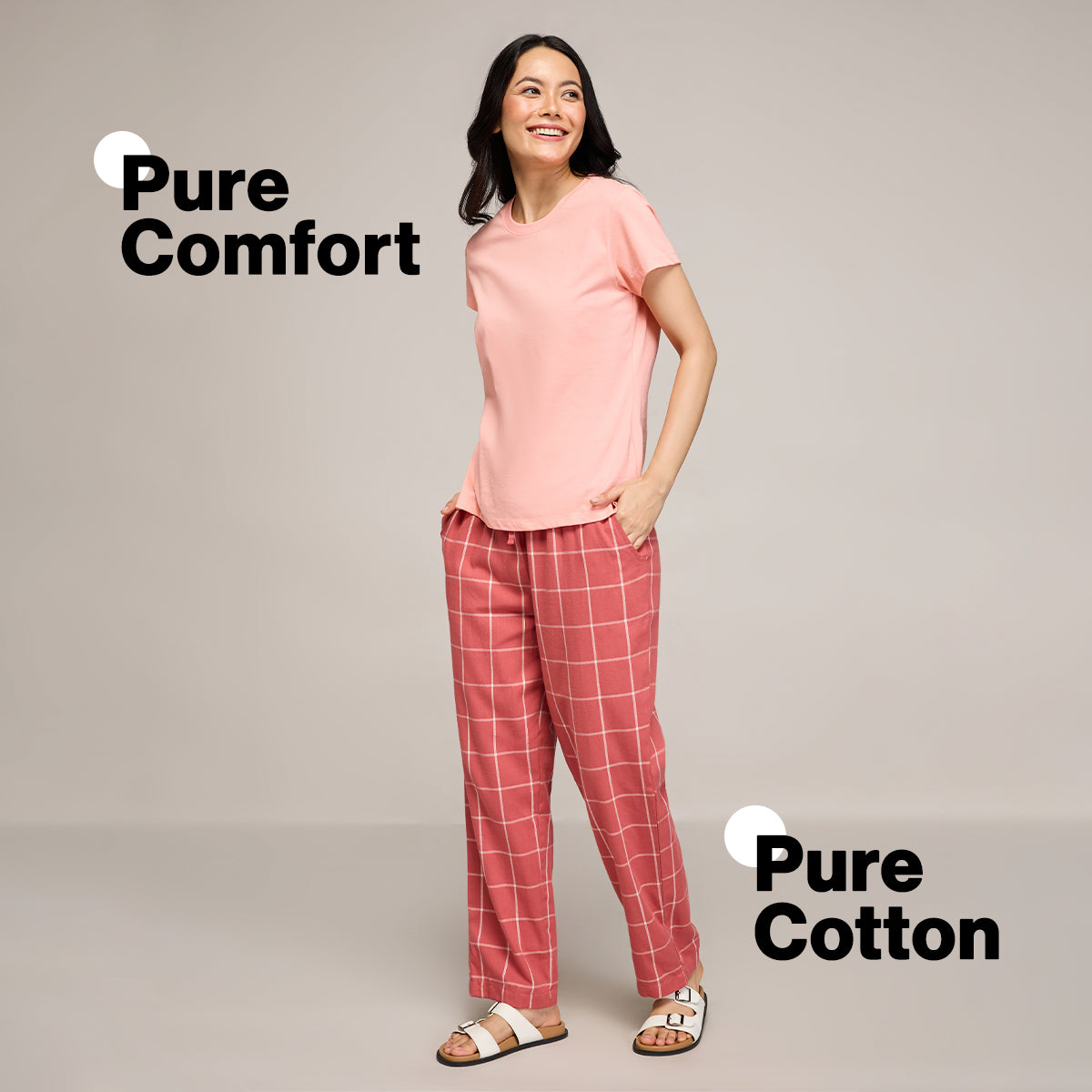 Nykd By Nykaa Essential Cotton Pyjama With Adjustable Elasticated Waist & Pockets Nys141 Brick Check
