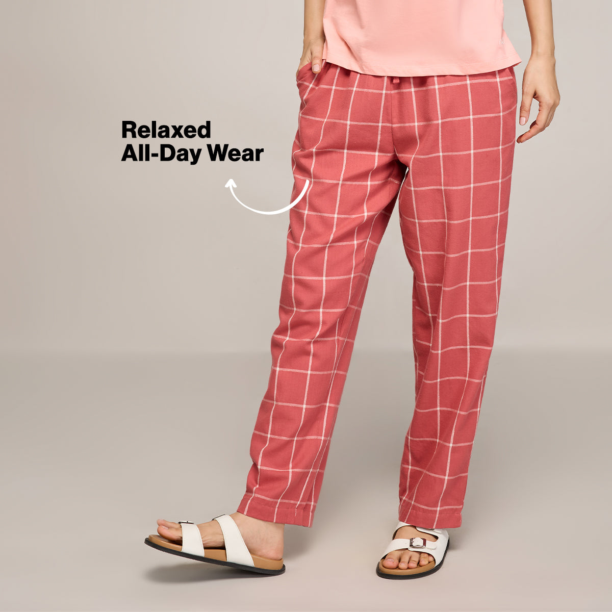 Nykd By Nykaa Essential Cotton Pyjama With Adjustable Elasticated Waist & Pockets Nys141 Brick Check