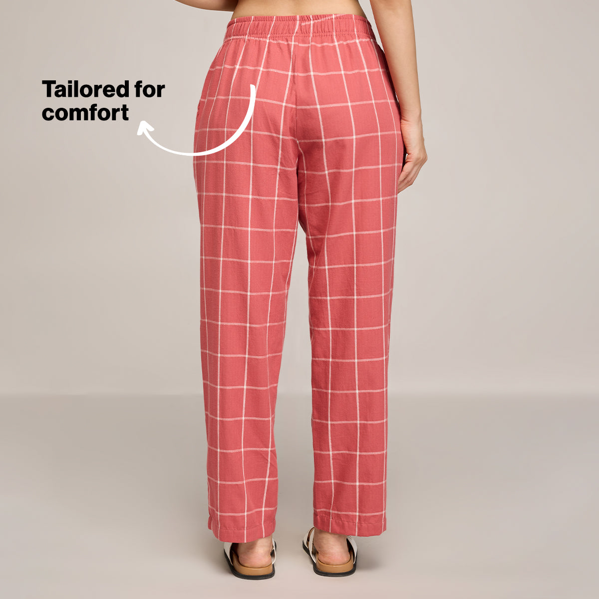 Nykd By Nykaa Essential Cotton Pyjama With Adjustable Elasticated Waist & Pockets Nys141 Brick Check