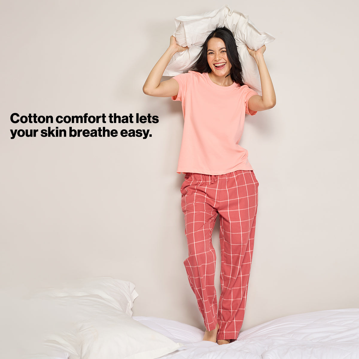 Nykd By Nykaa Essential Cotton Pyjama With Adjustable Elasticated Waist & Pockets Nys141 Brick Check