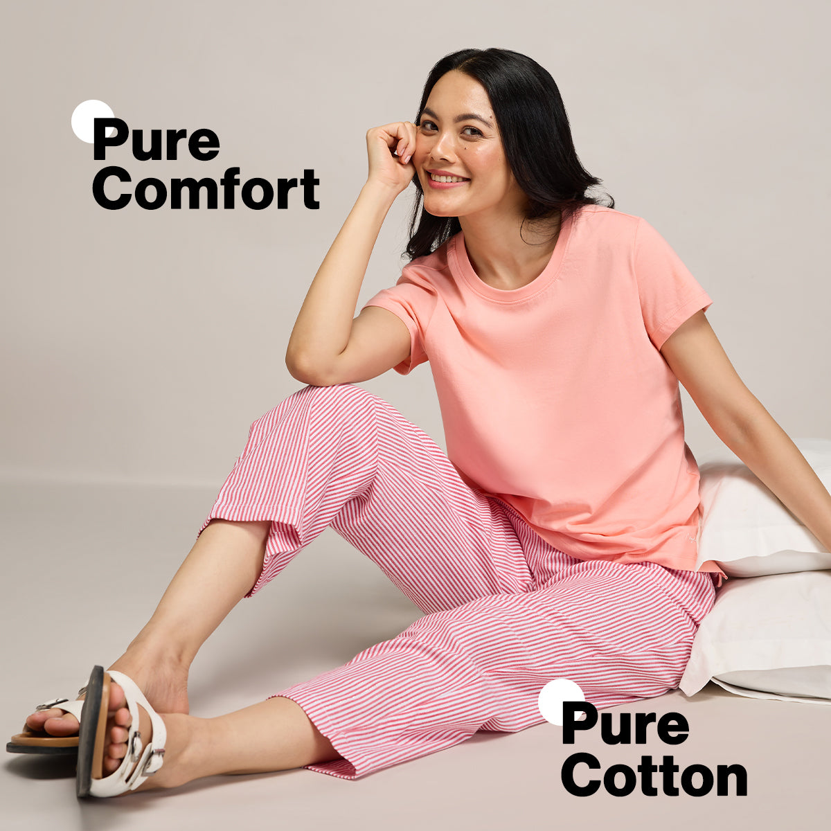 Nykd By Nykaa Essential Cotton Pyjama With Adjustable Elasticated Waist & Pockets Nys141 Coral Stripe