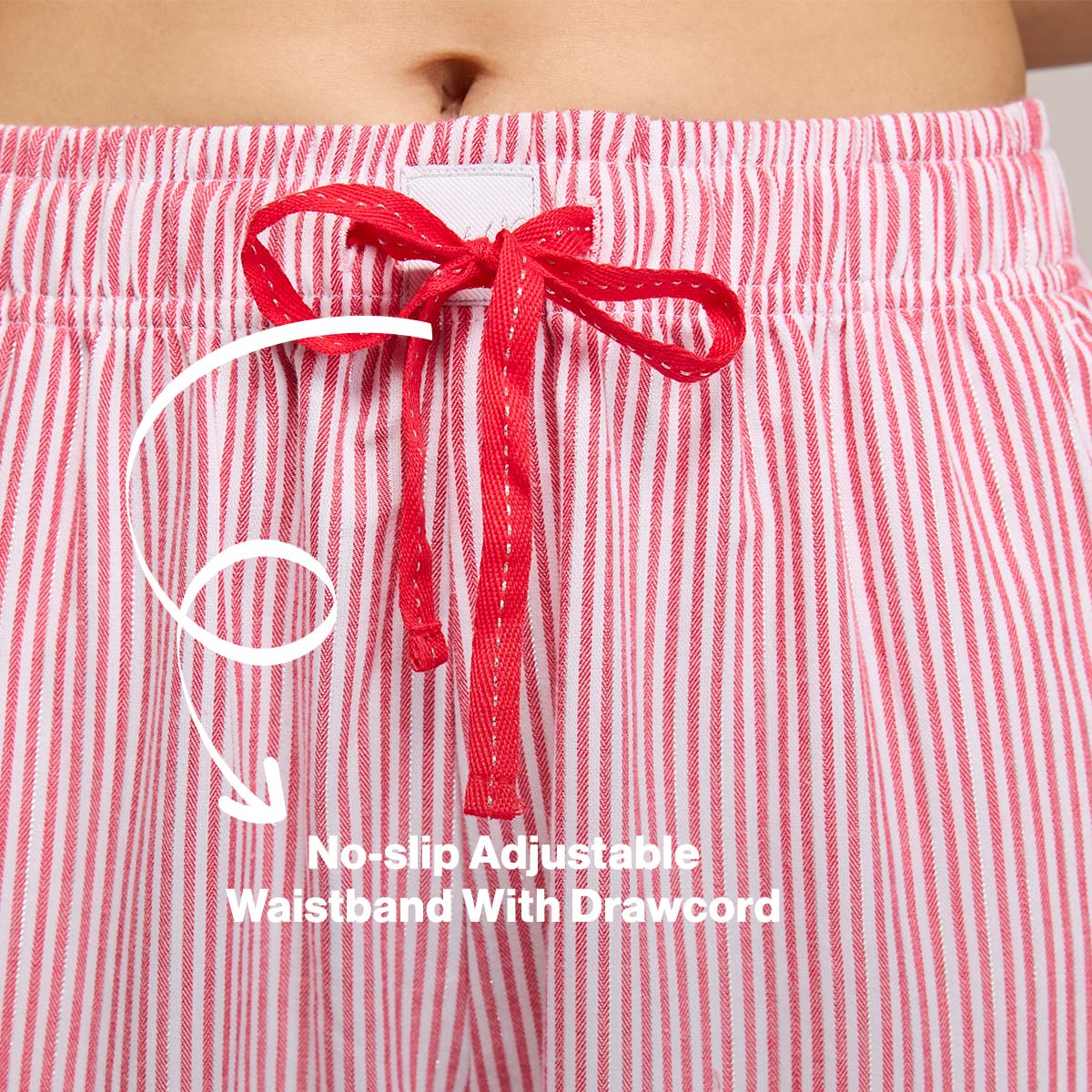 Nykd By Nykaa Essential Cotton Pyjama With Adjustable Elasticated Waist & Pockets Nys141 Coral Stripe