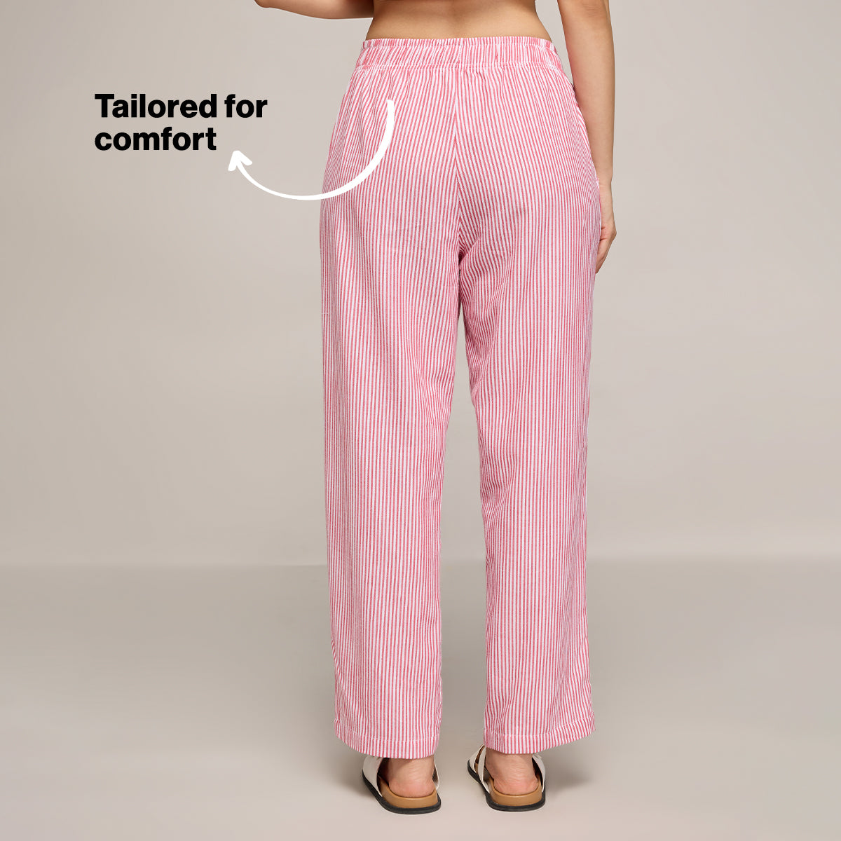 Nykd By Nykaa Essential Cotton Pyjama With Adjustable Elasticated Waist & Pockets Nys141 Coral Stripe