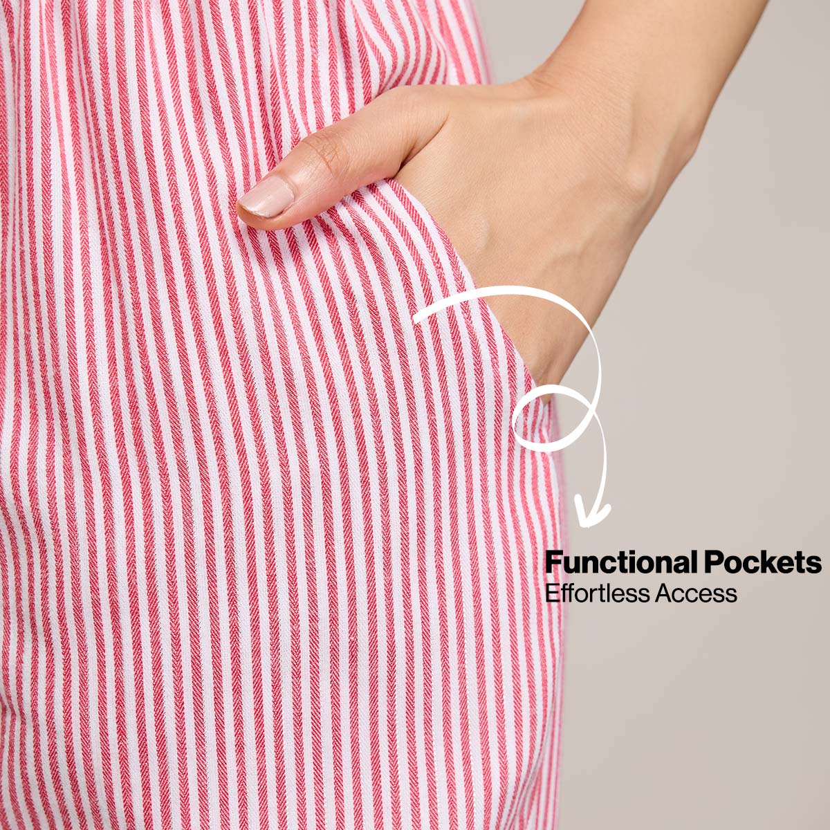 Nykd By Nykaa Essential Cotton Pyjama With Adjustable Elasticated Waist & Pockets Nys141 Coral Stripe