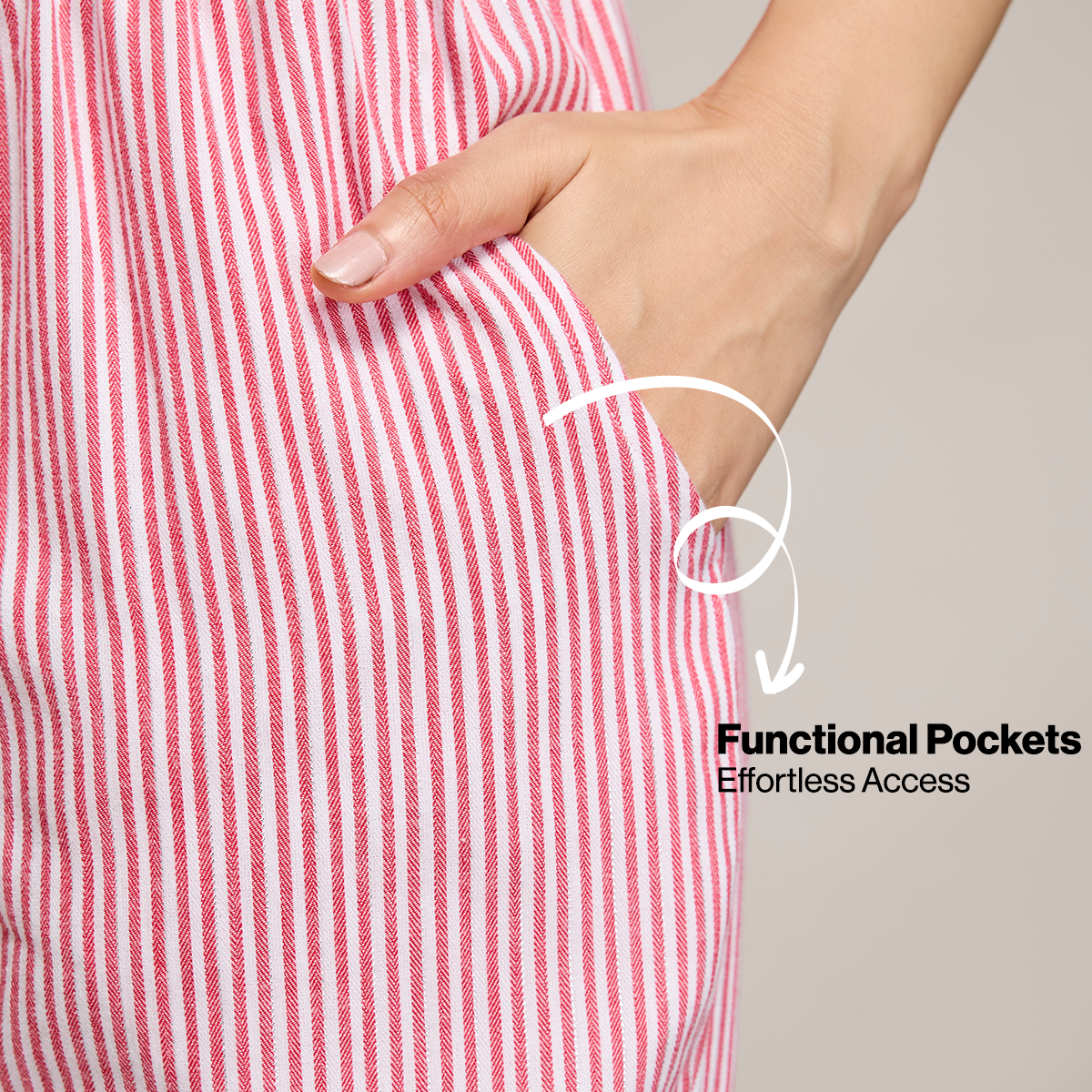 Nykd By Nykaa Essential Cotton Pyjama With Adjustable Elasticated Waist & Pockets Nys141 Coral Stripe