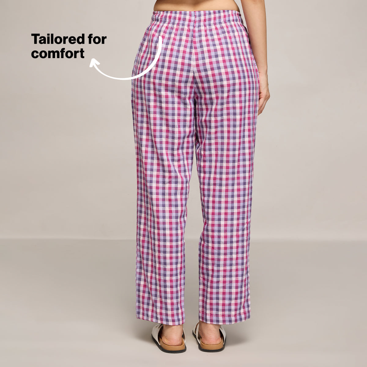 Nykd By Nykaa Essential Cotton Pyjama With Adjustable Elasticated Waist & Pockets Nys141 Grape Check