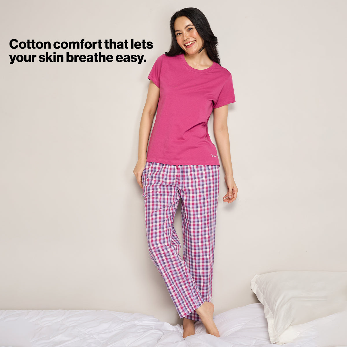 Nykd By Nykaa Essential Cotton Pyjama With Adjustable Elasticated Waist & Pockets Nys141 Grape Check