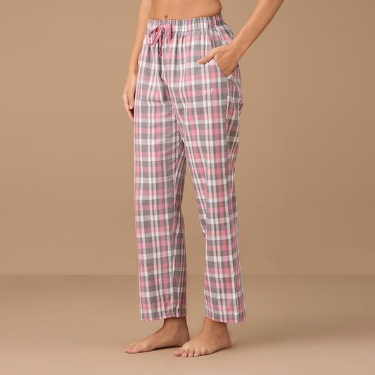 Cotton Lounge Pajama in Super Comfy Relax Fit - NYS141-Grey Pink Plaid