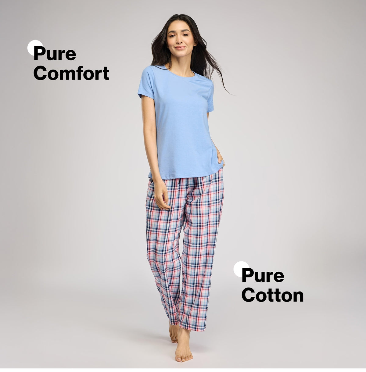 Cotton Lounge Pajama in Super Comfy Relax Fit-NYS141-Lavender Plaid