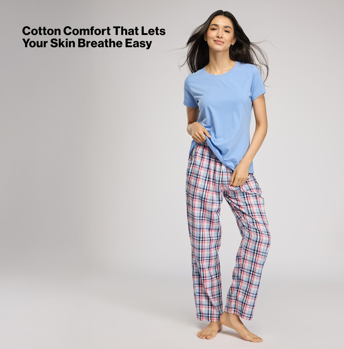Cotton Lounge Pajama in Super Comfy Relax Fit-NYS141-Lavender Plaid