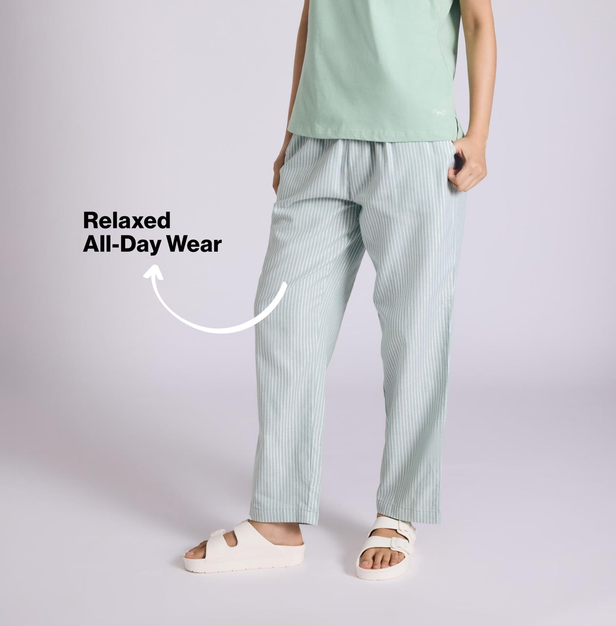 Nykd by Nykaa Essential Cotton Pyjama With Adjustable Elasticated Waist & Pockets Nys141 Green Stripe