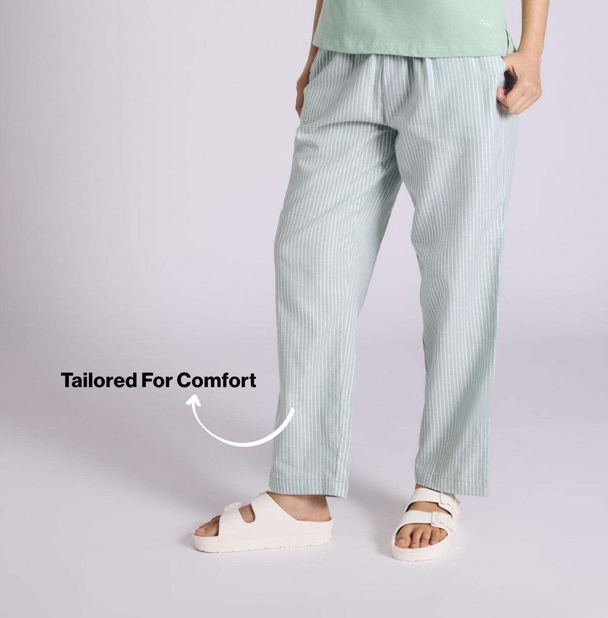Nykd by Nykaa Essential Cotton Pyjama With Adjustable Elasticated Waist & Pockets Nys141 Green Stripe