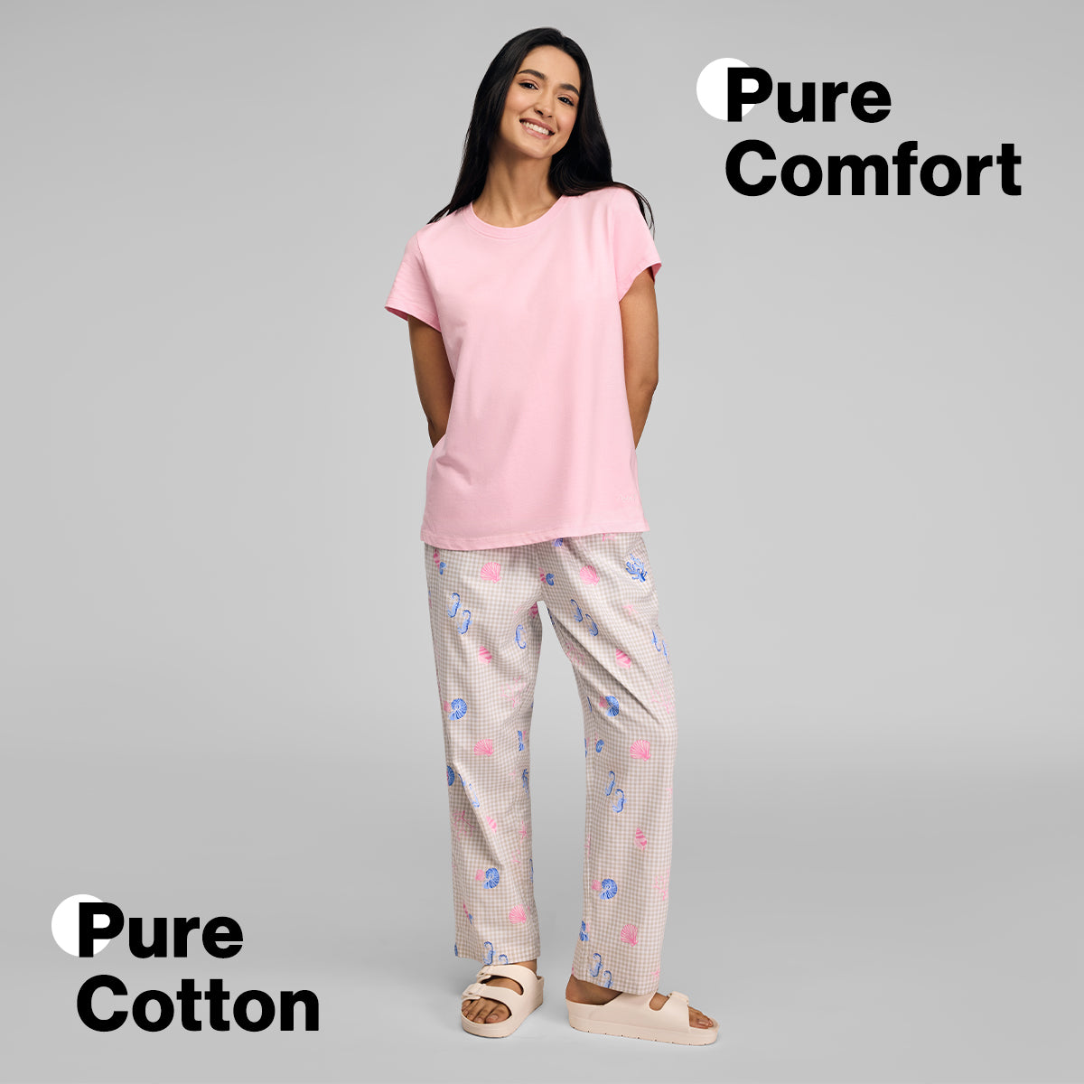 Nykd by Nykaa Essential Cotton Pyjama With Adjustable Elasticated Waist & Pockets Nys141 Pink Coastal
