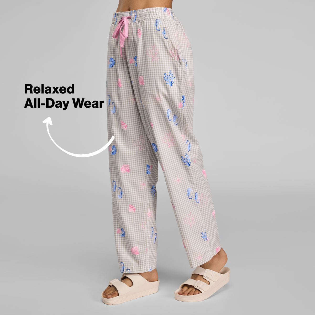 Nykd by Nykaa Essential Cotton Pyjama With Adjustable Elasticated Waist & Pockets Nys141 Pink Coastal