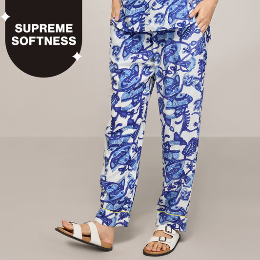 NYKD BY NYKAA BREEZY RAYON PYJAMA WITH ELASTICATED WAIST & POCKETS NYS142 BLUE