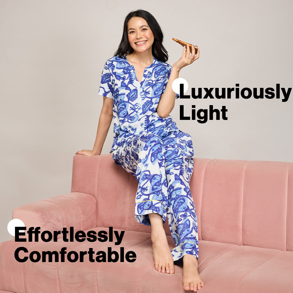 NYKD BY NYKAA BREEZY RAYON PYJAMA WITH ELASTICATED WAIST & POCKETS NYS142 BLUE