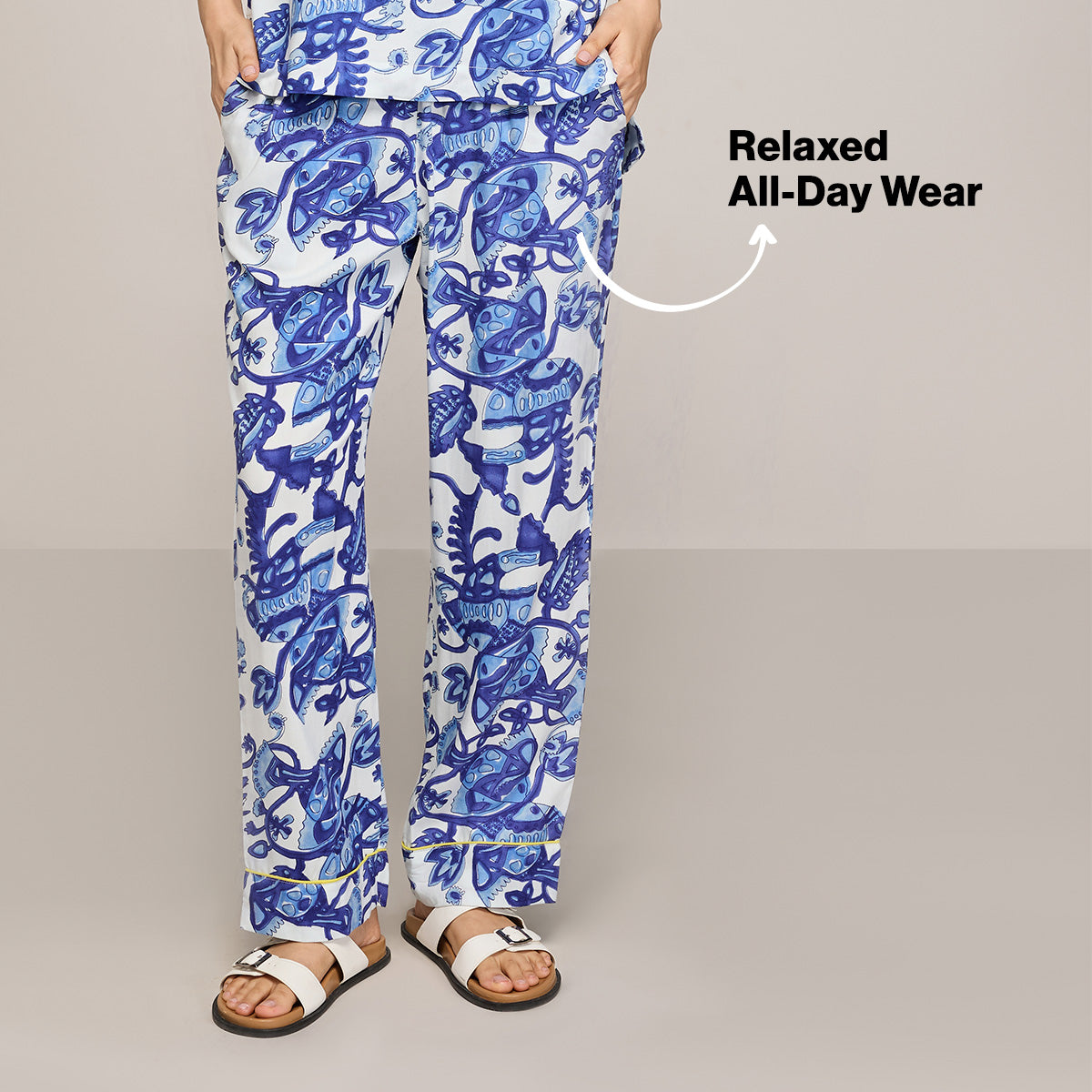 NYKD BY NYKAA BREEZY RAYON PYJAMA WITH ELASTICATED WAIST & POCKETS NYS142 BLUE