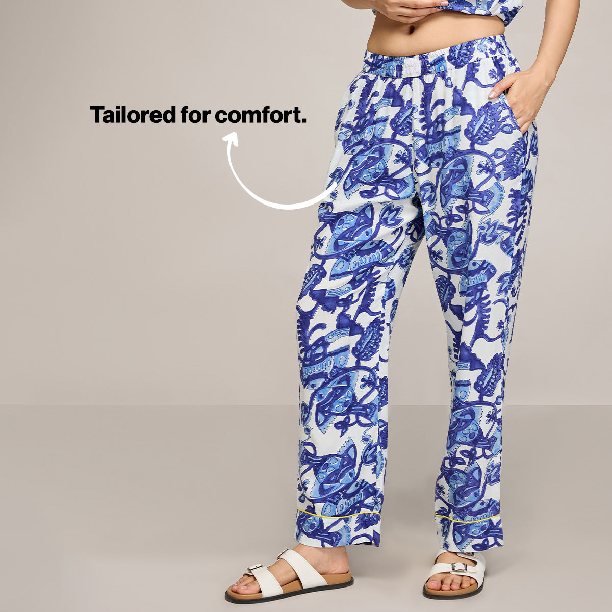 NYKD BY NYKAA BREEZY RAYON PYJAMA WITH ELASTICATED WAIST & POCKETS NYS142 BLUE