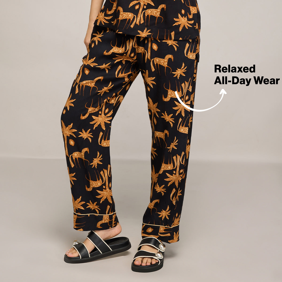 NYKD BY NYKAA BREEZY RAYON PYJAMA WITH ELASTICATED WAIST & POCKETS NYS142 CHARCOAL