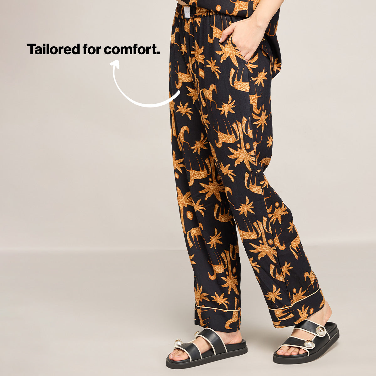 NYKD BY NYKAA BREEZY RAYON PYJAMA WITH ELASTICATED WAIST & POCKETS NYS142 CHARCOAL