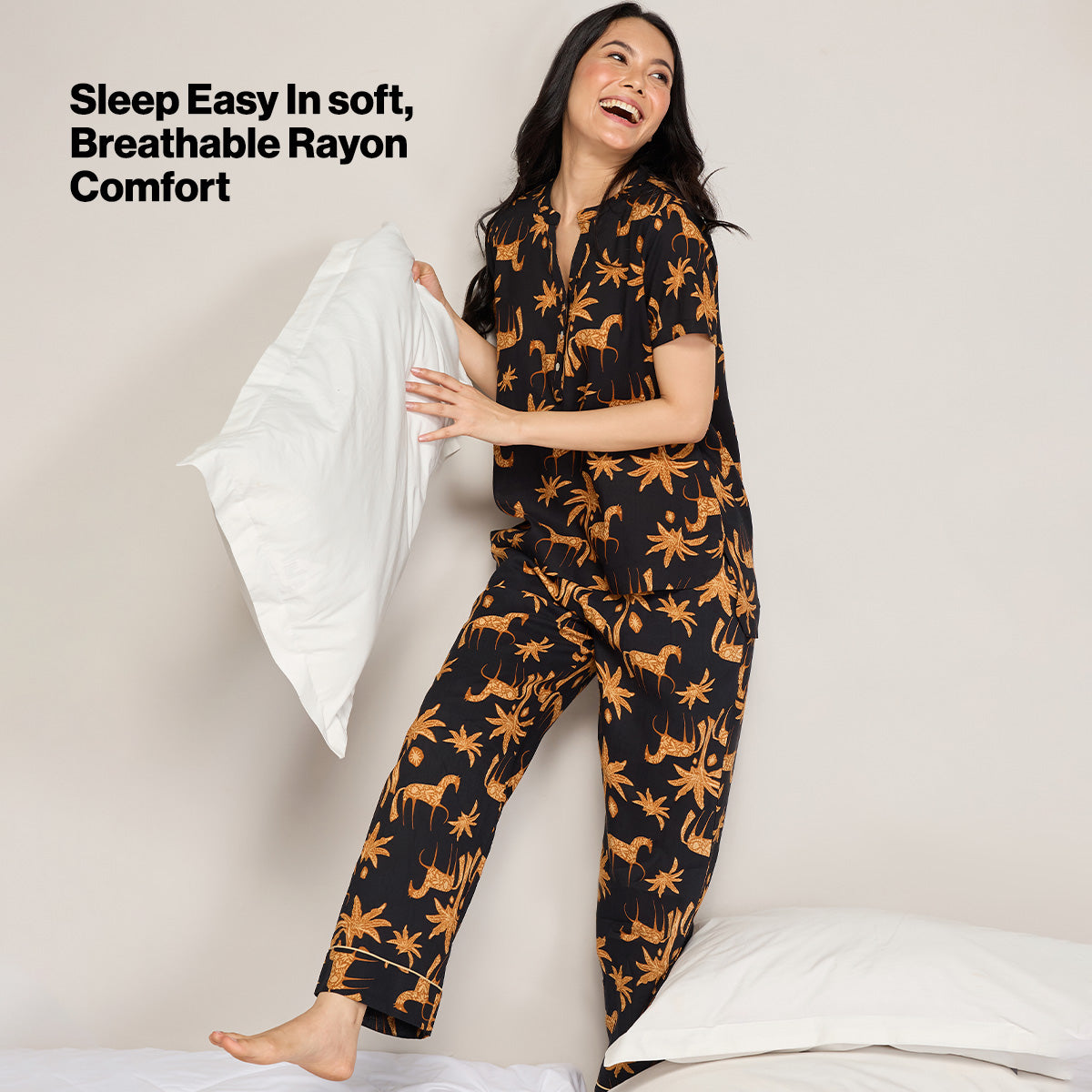 NYKD BY NYKAA BREEZY RAYON PYJAMA WITH ELASTICATED WAIST & POCKETS NYS142 CHARCOAL