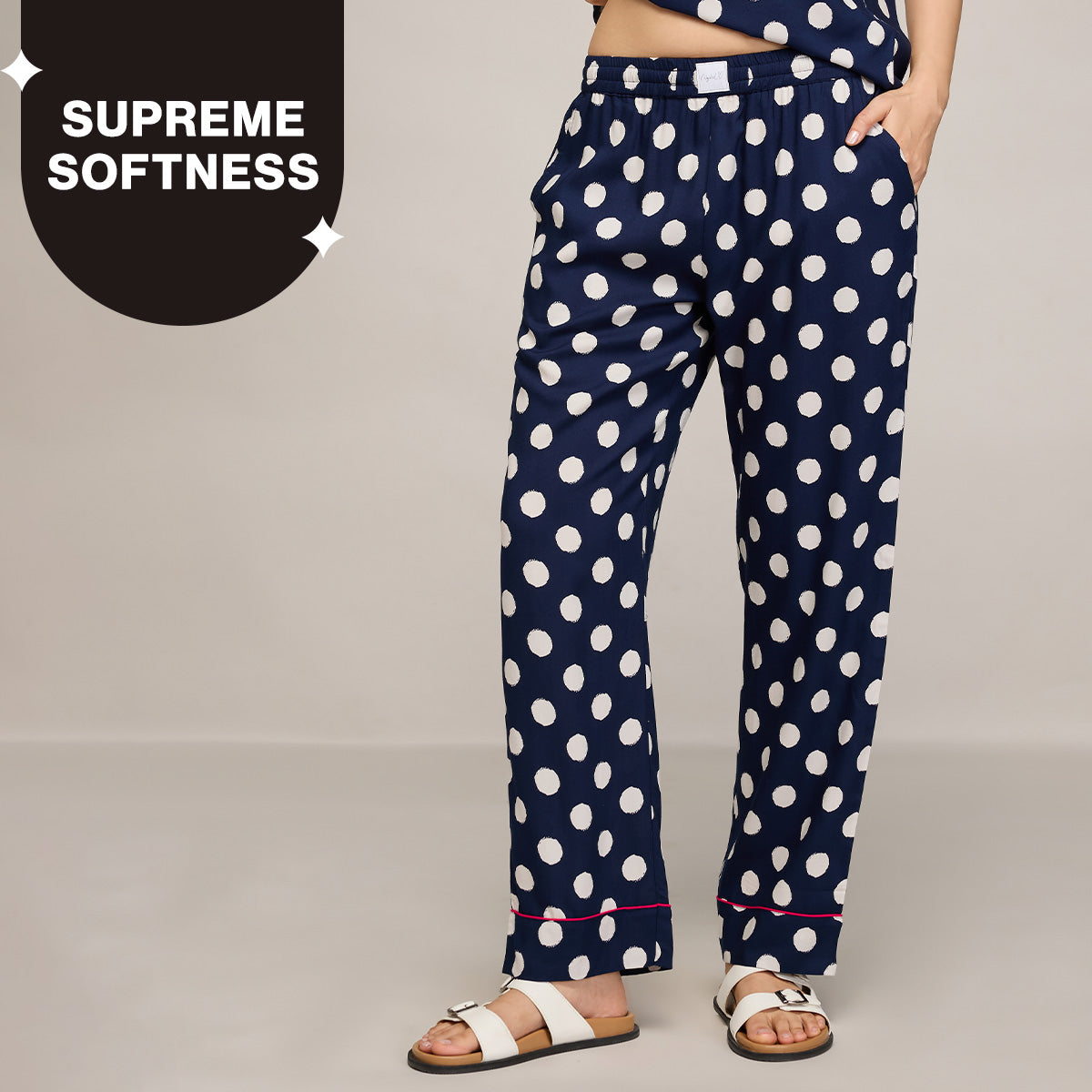 NYKD BY NYKAA BREEZY RAYON PYJAMA WITH ELASTICATED WAIST & POCKETS NYS142 NAVY BLUE
