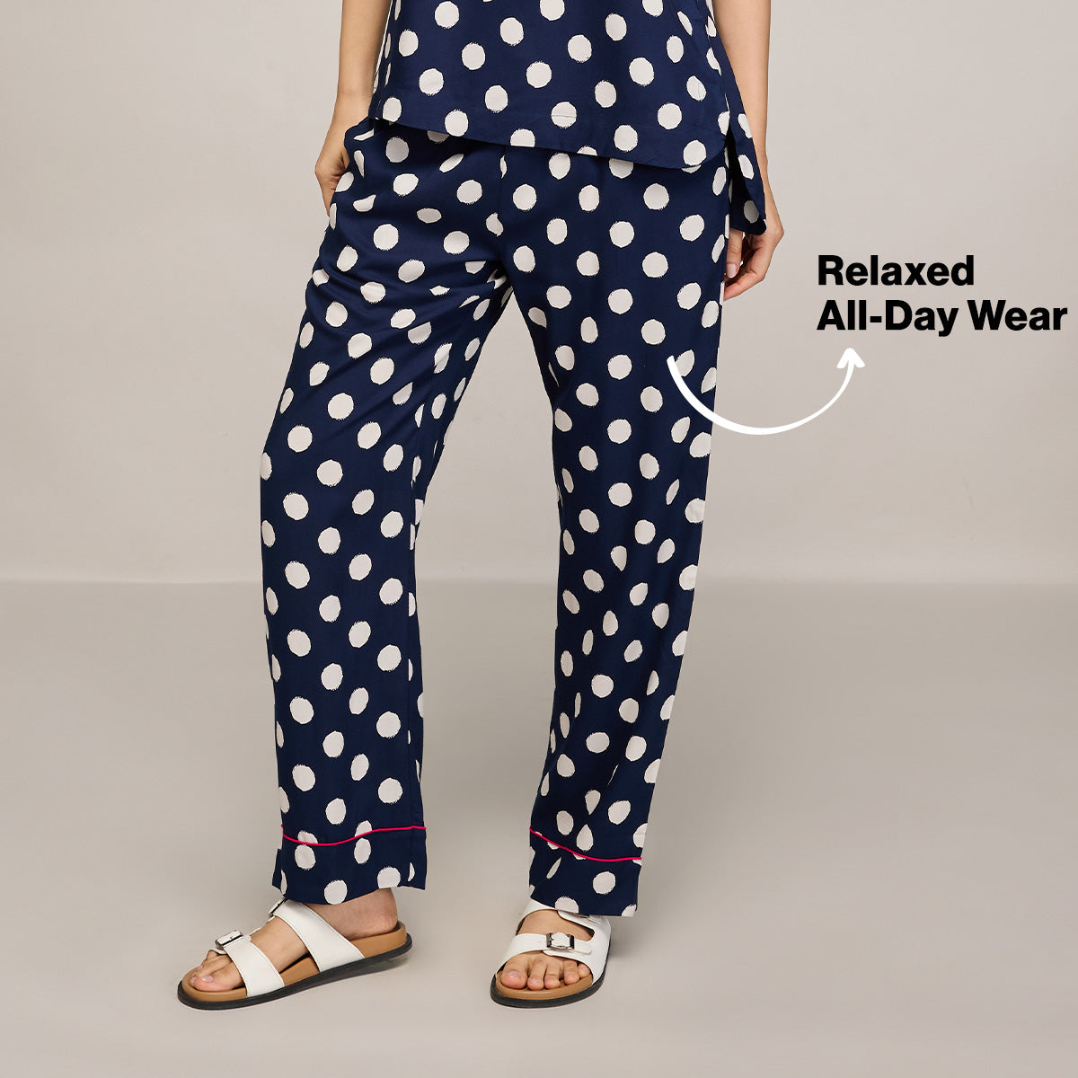 NYKD BY NYKAA BREEZY RAYON PYJAMA WITH ELASTICATED WAIST & POCKETS NYS142 NAVY BLUE