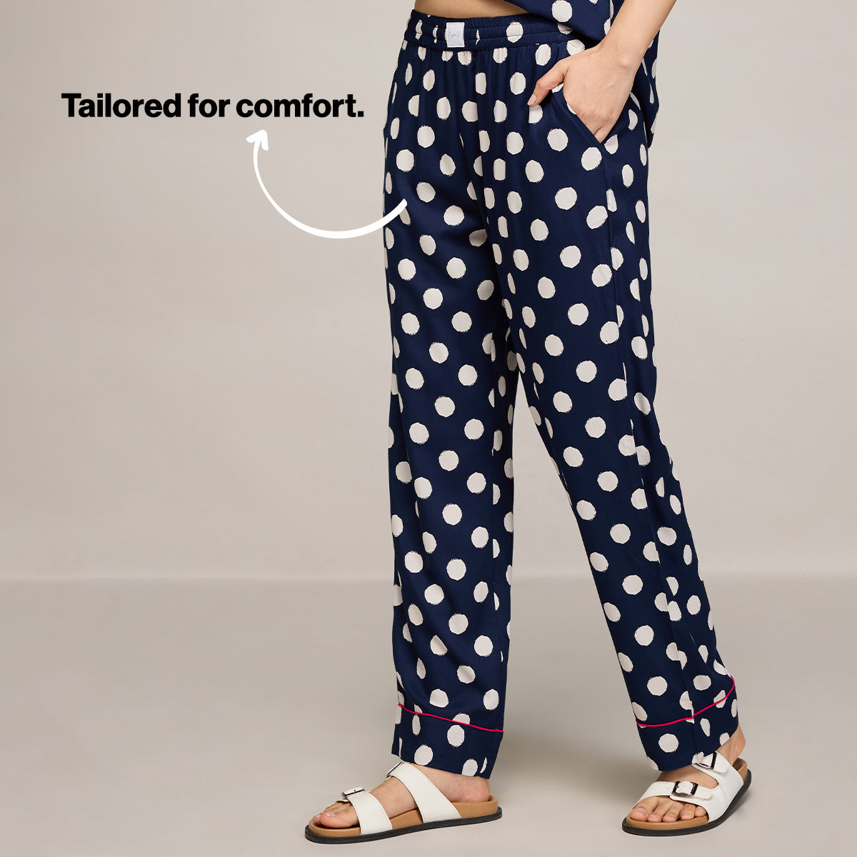 NYKD BY NYKAA BREEZY RAYON PYJAMA WITH ELASTICATED WAIST & POCKETS NYS142 NAVY BLUE