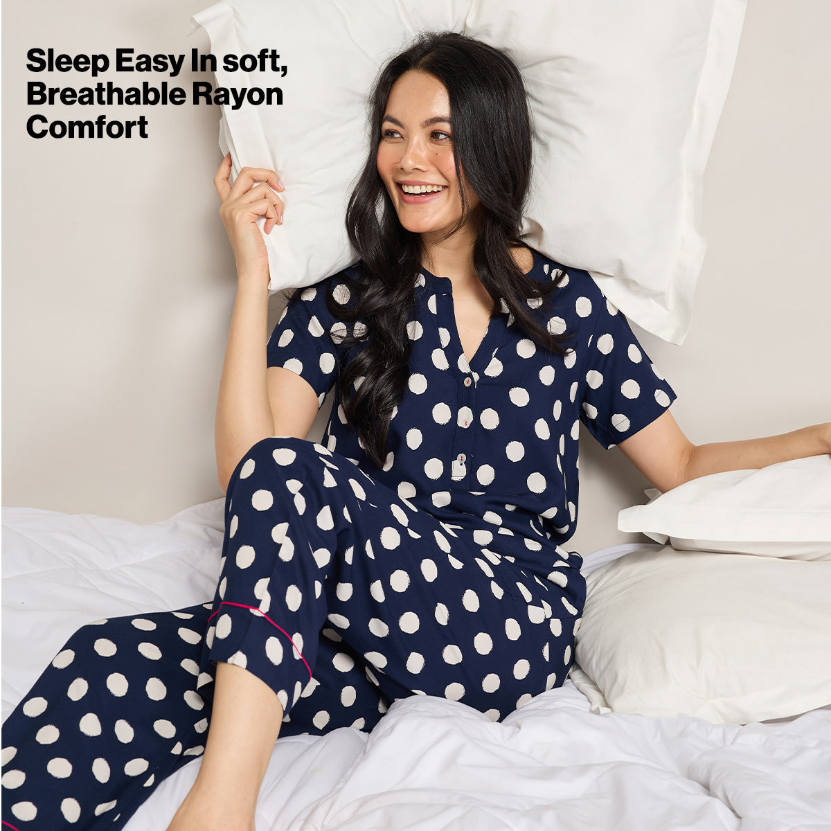 NYKD BY NYKAA BREEZY RAYON PYJAMA WITH ELASTICATED WAIST & POCKETS NYS142 NAVY BLUE