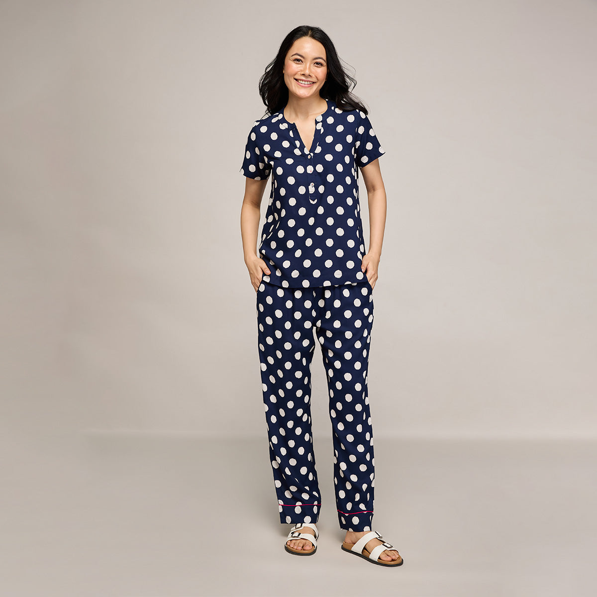 NYKD BY NYKAA BREEZY RAYON PYJAMA WITH ELASTICATED WAIST & POCKETS NYS142 NAVY BLUE