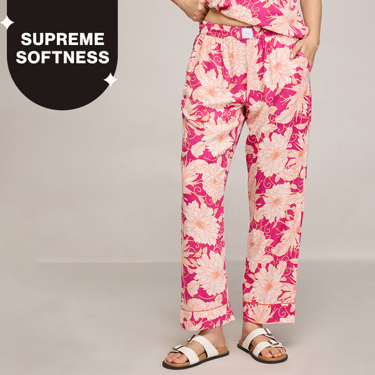 NYKD BY NYKAA BREEZY RAYON PYJAMA WITH ELASTICATED WAIST & POCKETS NYS142 PINK