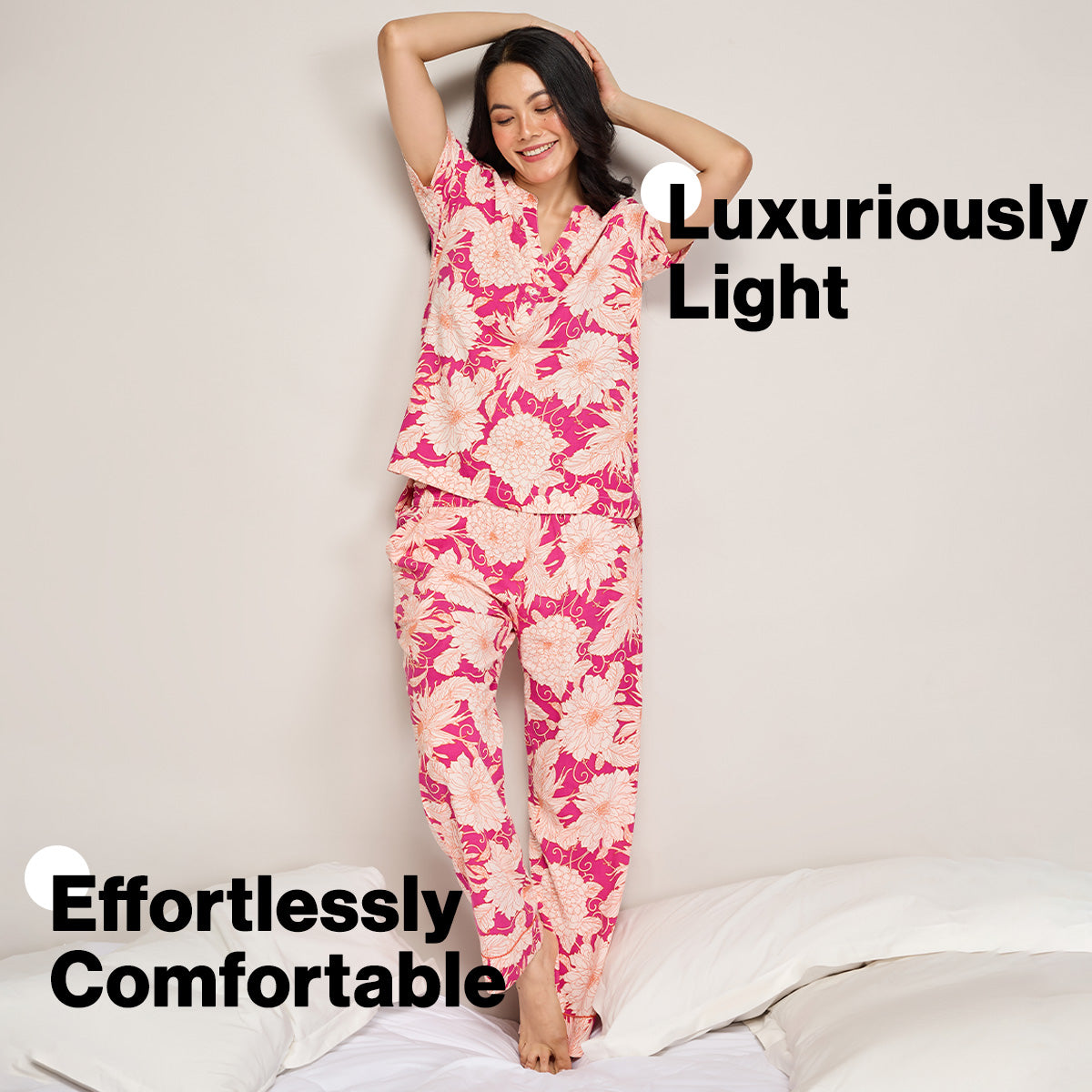 NYKD BY NYKAA BREEZY RAYON PYJAMA WITH ELASTICATED WAIST & POCKETS NYS142 PINK
