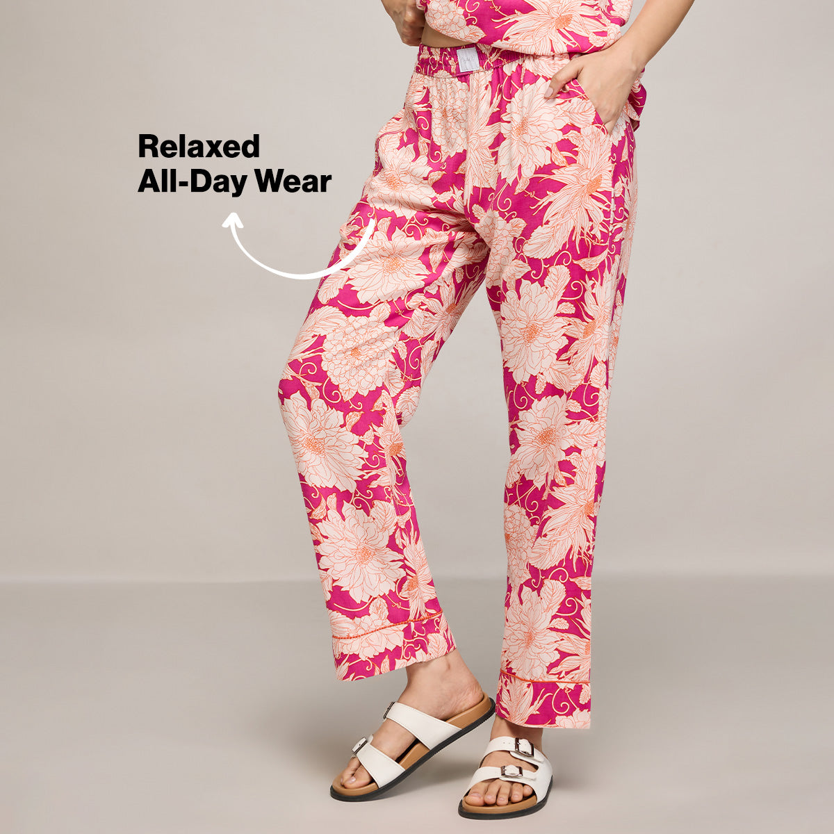 NYKD BY NYKAA BREEZY RAYON PYJAMA WITH ELASTICATED WAIST & POCKETS NYS142 PINK
