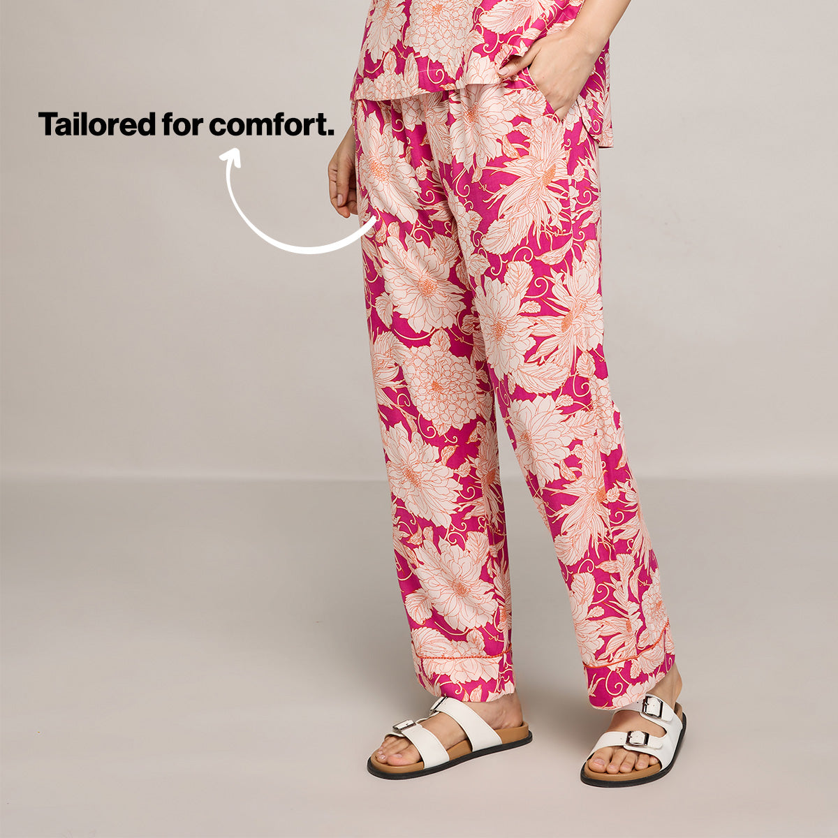 NYKD BY NYKAA BREEZY RAYON PYJAMA WITH ELASTICATED WAIST & POCKETS NYS142 PINK
