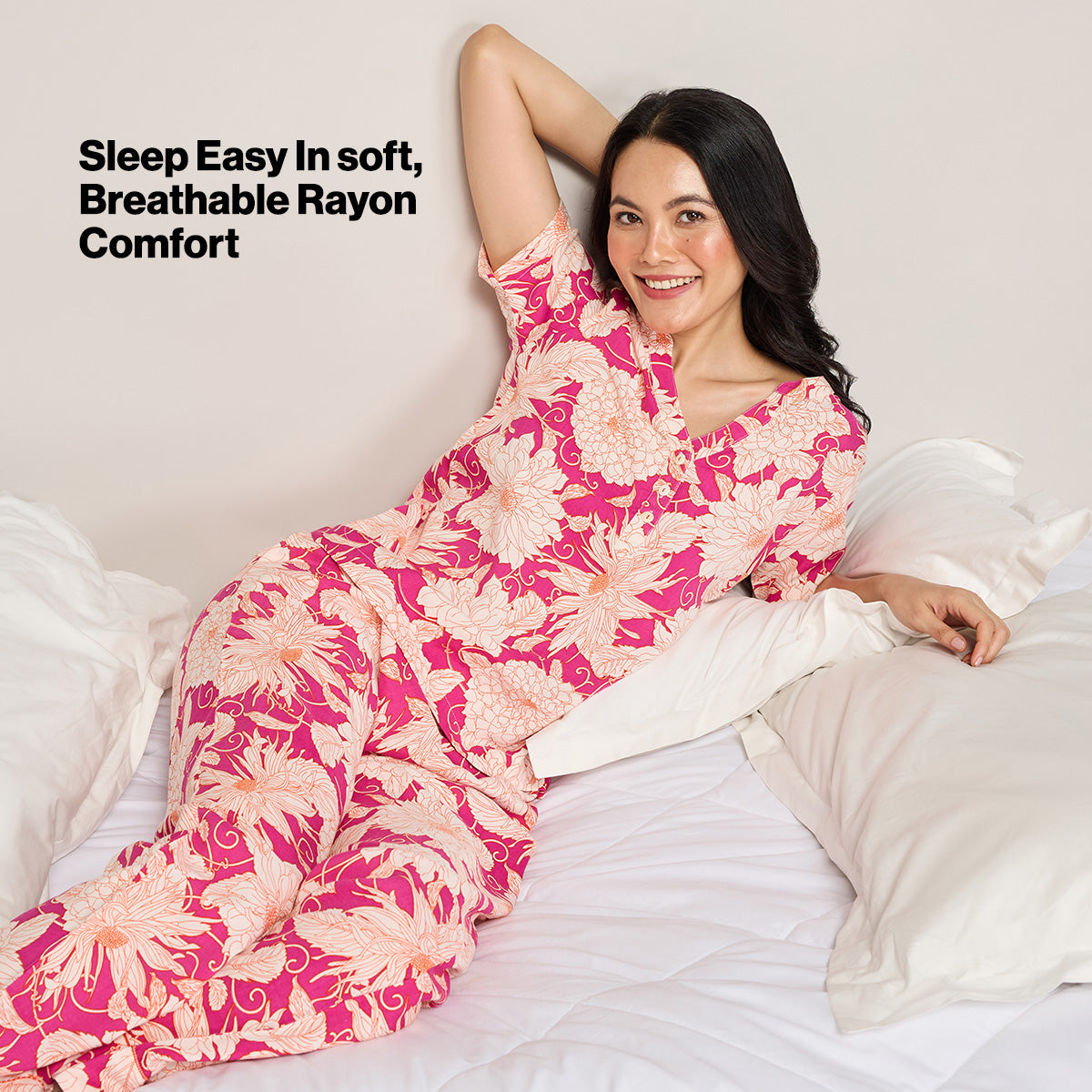 NYKD BY NYKAA BREEZY RAYON PYJAMA WITH ELASTICATED WAIST & POCKETS NYS142 PINK