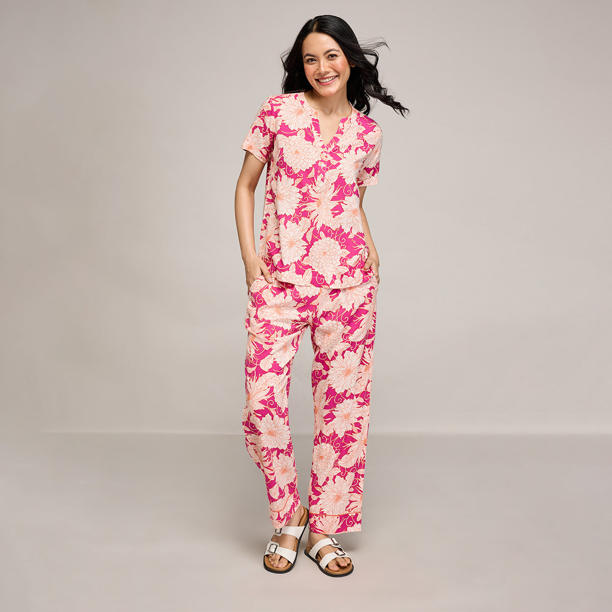 NYKD BY NYKAA BREEZY RAYON PYJAMA WITH ELASTICATED WAIST & POCKETS NYS142 PINK