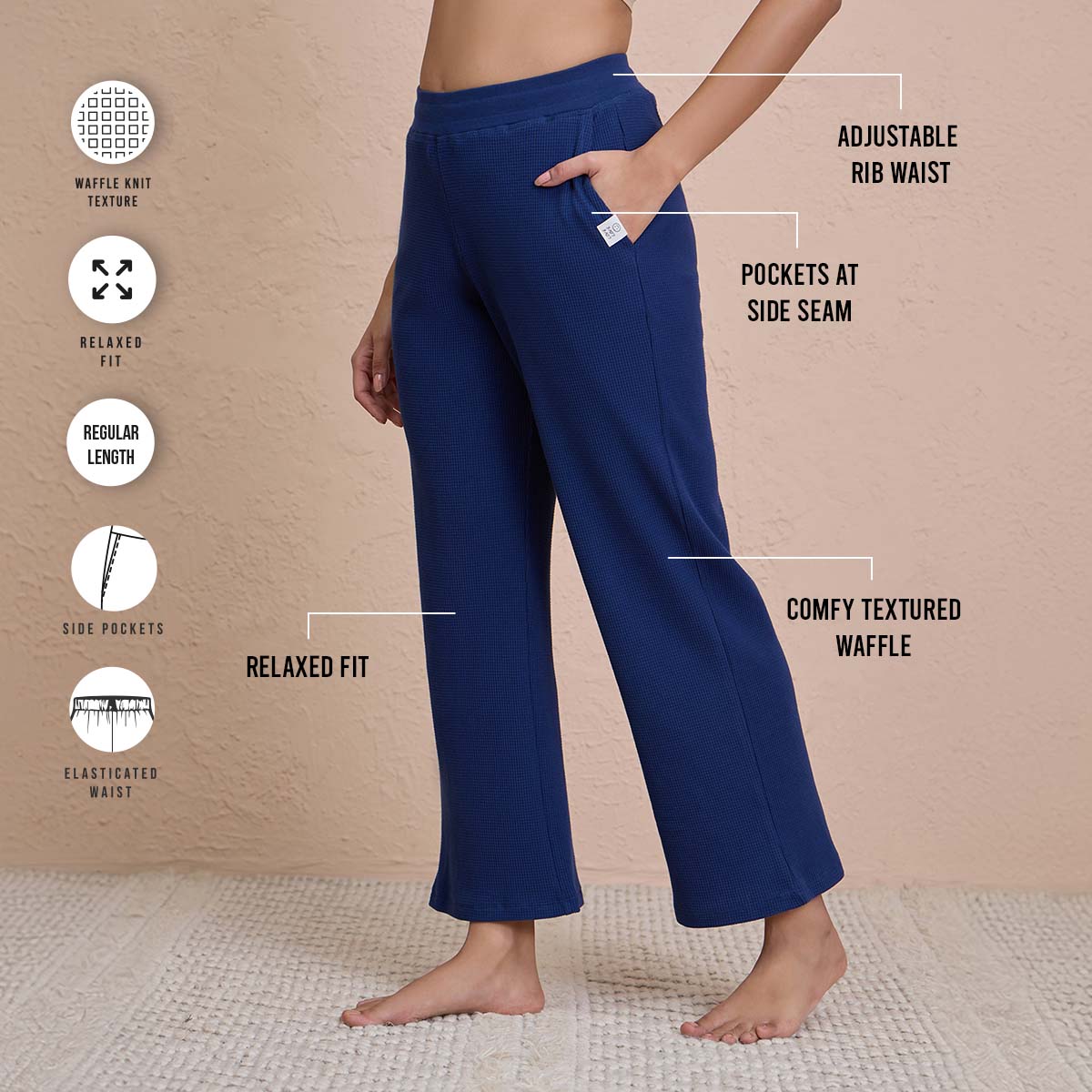 Waffle Lounge Pajamas in Flattering Fit - NYS501 - Blue