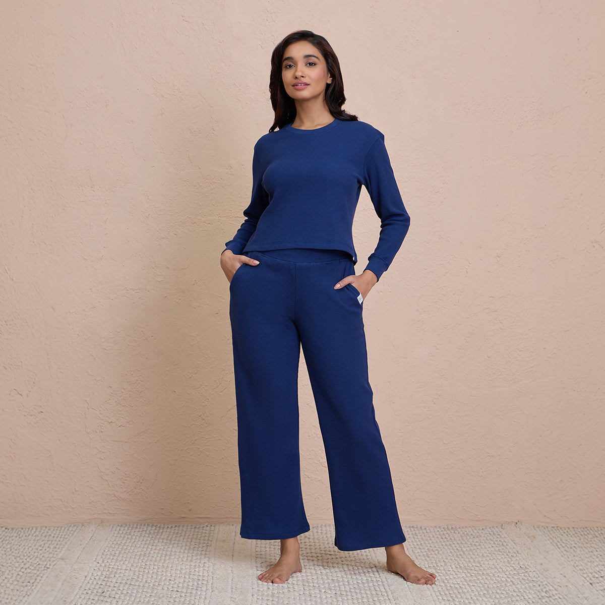 Waffle Lounge Pajamas in Flattering Fit - NYS501 - Blue