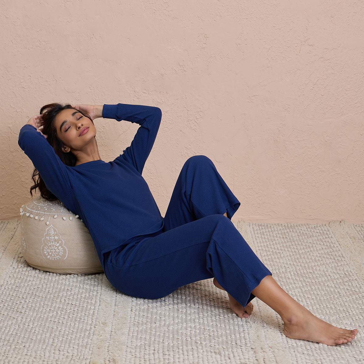 Waffle Lounge Pajamas in Flattering Fit - NYS501 - Blue