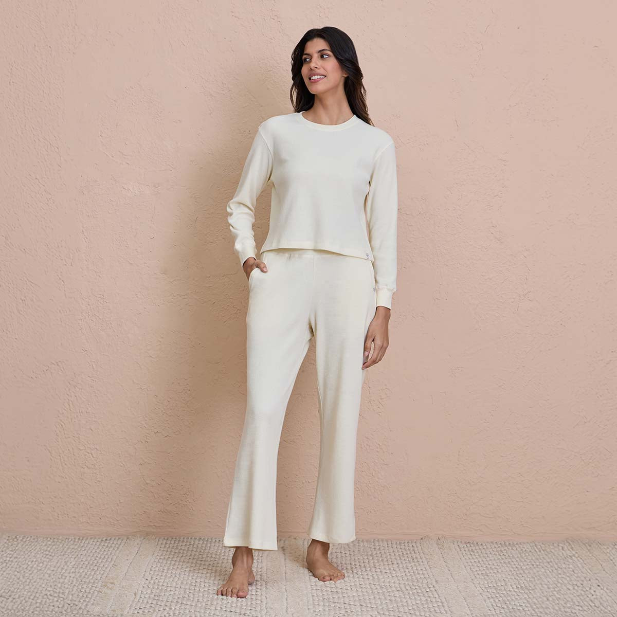 Waffle Lounge Pajamas in Flattering Fit - NYS501 - Off White